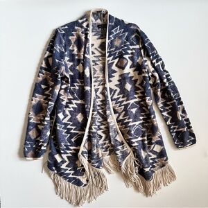 Lucky Brand Aztec Drape Front Open Cardigan Blue Beige SZ XL